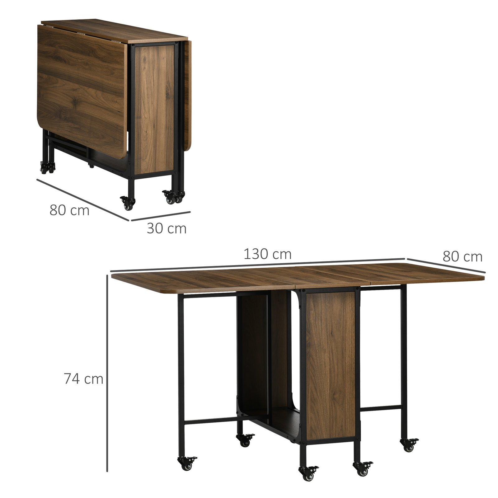 HOMCOM Six-Person Drop Leaf Dining Table - Brown/Black - Image 3