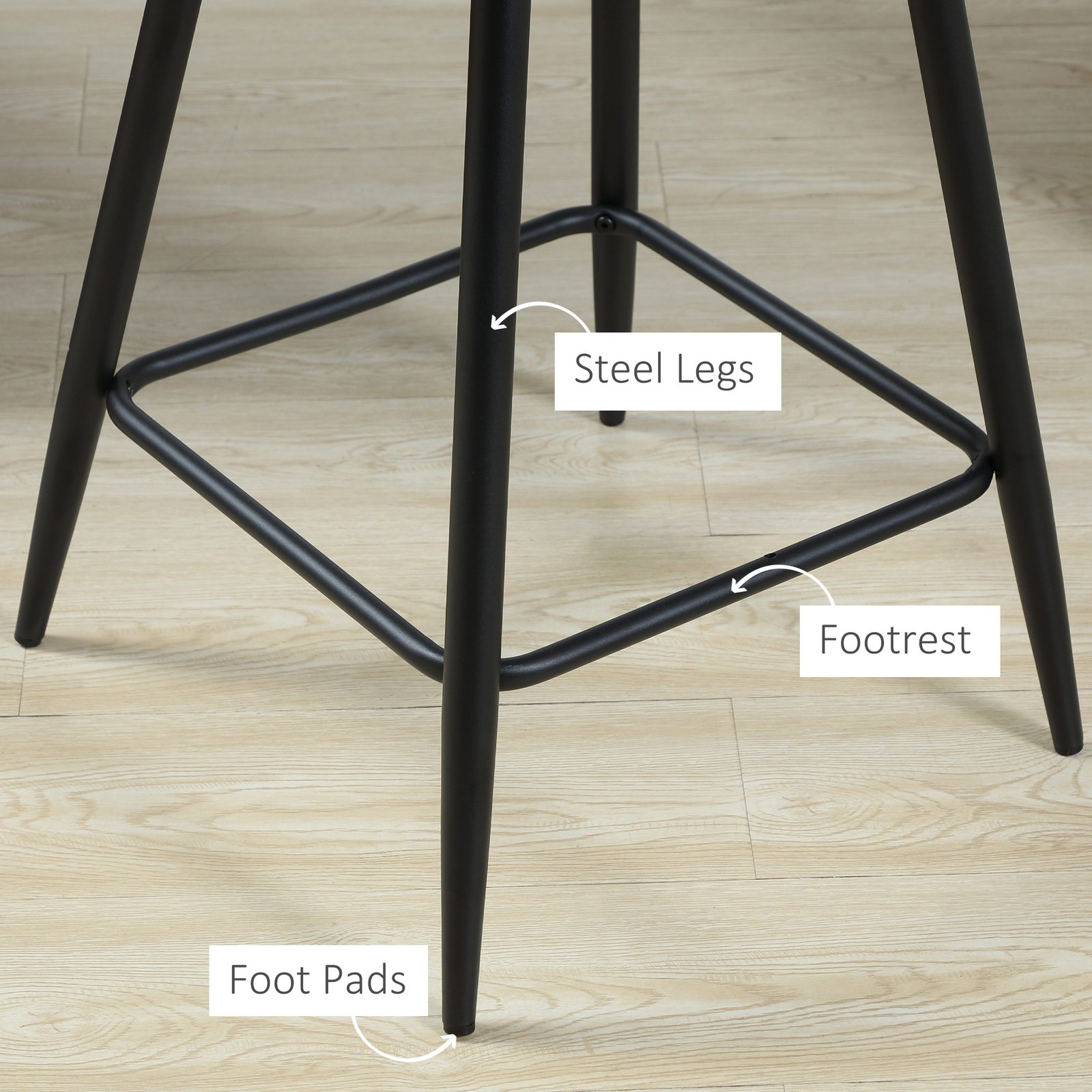 HOMCOM Bar Stools Set of 2, Velvet-Touch Fabric Counter Height Bar Chairs, Kitchen Stools with Steel Legs for Dining Area, Kitchen Island Barstools, Blue - Image 6