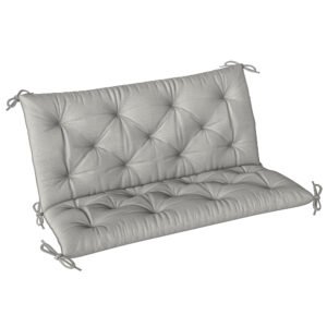 Outsunny 2 Seater Bench Pad, Garden Chair Cushion with Back and Ties for Indoor and Outdoor Use, 98 x 100 cm, Light Grey