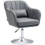 HOMCOM Swivel Accent Chair, Microfiber Cloth Tub Vanity Chair, Modern Armchair with Adjustable Height and Lumbar Support for Living Room Bedroom Salon Make up Room Dressing Table, Dark Grey