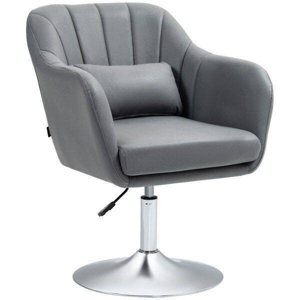 HOMCOM Swivel Accent Chair, Microfiber Cloth Tub Vanity Chair, Modern Armchair with Adjustable Height and Lumbar Support for Living Room Bedroom Salon Make up Room Dressing Table, Dark Grey