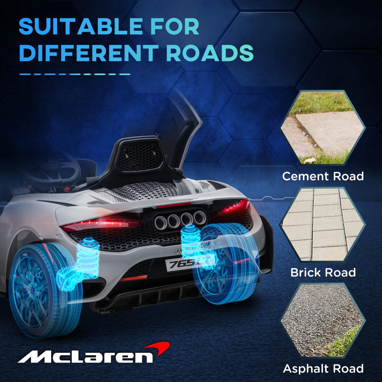 AIYAPLAY McLaren 765LT Licensed 12V Kids Electric Ride on Car with Butterfly Doors, Remote Control, Transport Wheels, Grey - Image 7