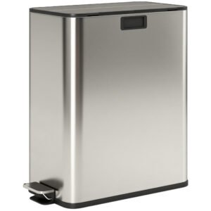 HOMCOM Dual Kitchen Bin with Soft-Close Butterfly Lid, 2 x 28L Stainless Steel Pedal Bin with Removable Inner Buckets, Fingerprint-Proof for Recycling and Waste, Silver Tone