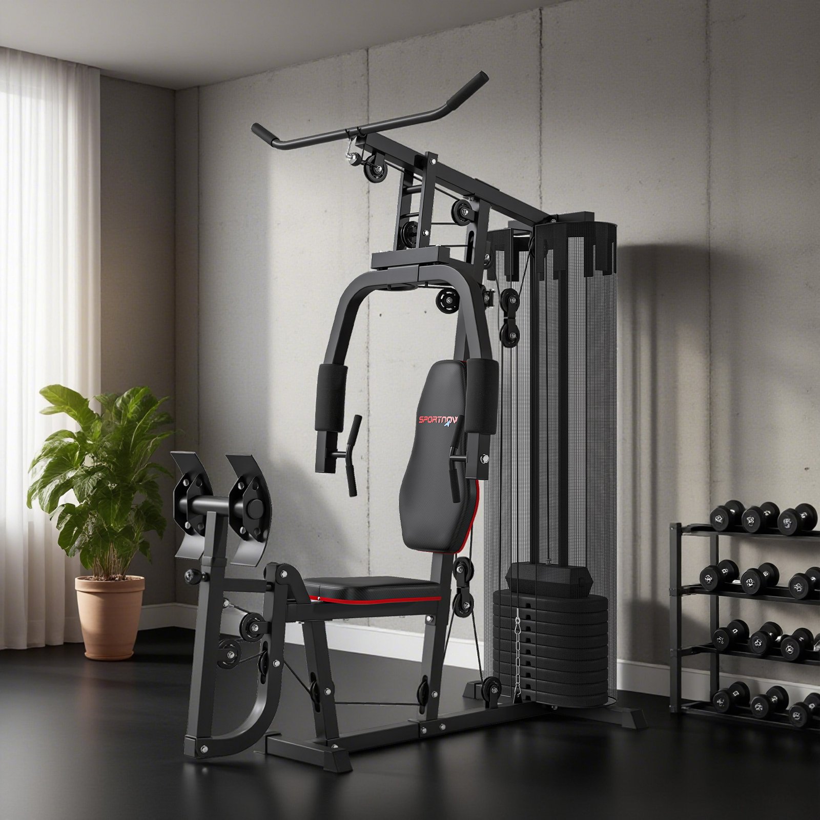 SPORTNOW Weights Machine, Multi Gym with 45kg Weight Stack, Compact Home Gym Leg Press Machine for Full Body Training - Image 8