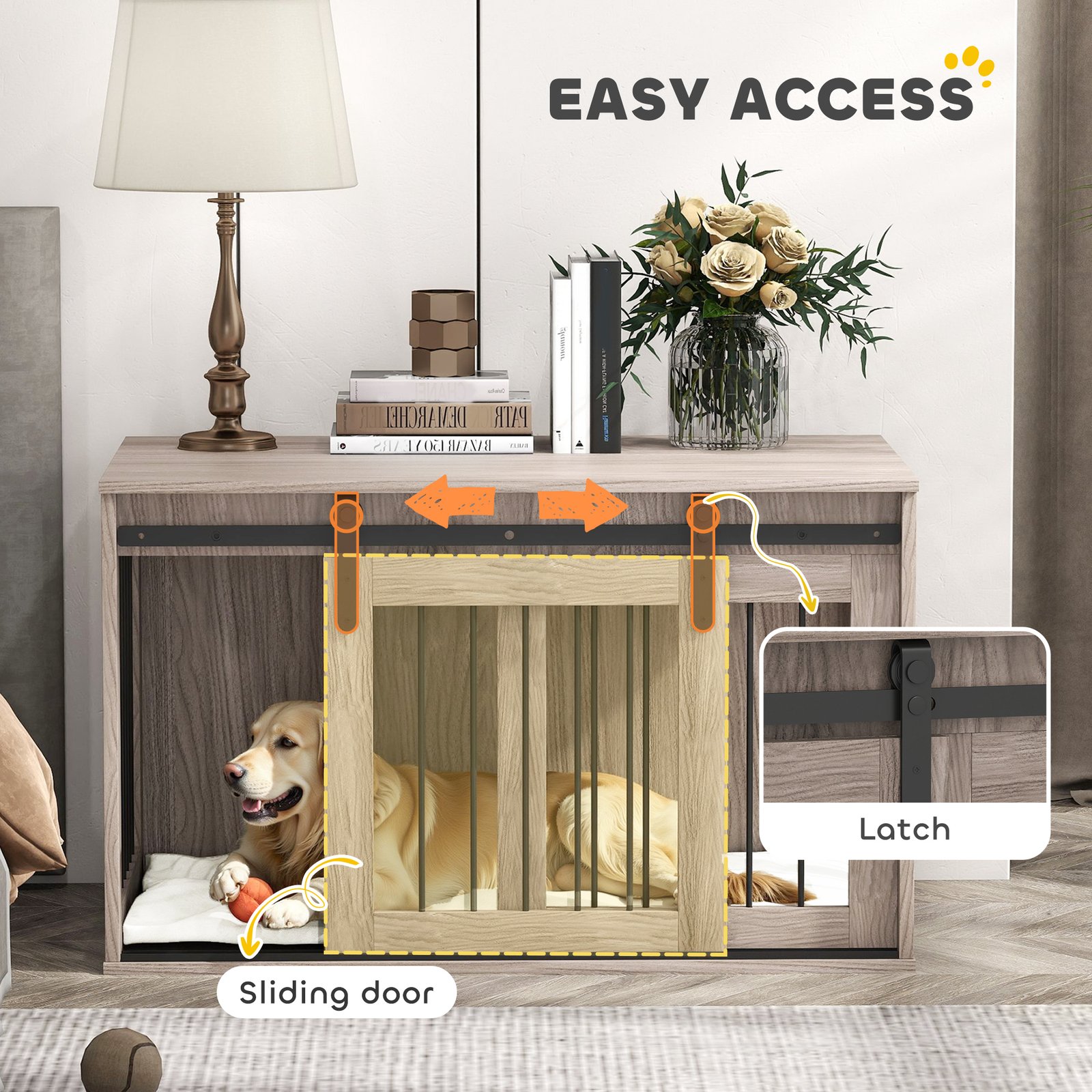 PawHut 98cm Dog Crate Furniture with Removable Cushion for Large Dogs - Brown - Image 6