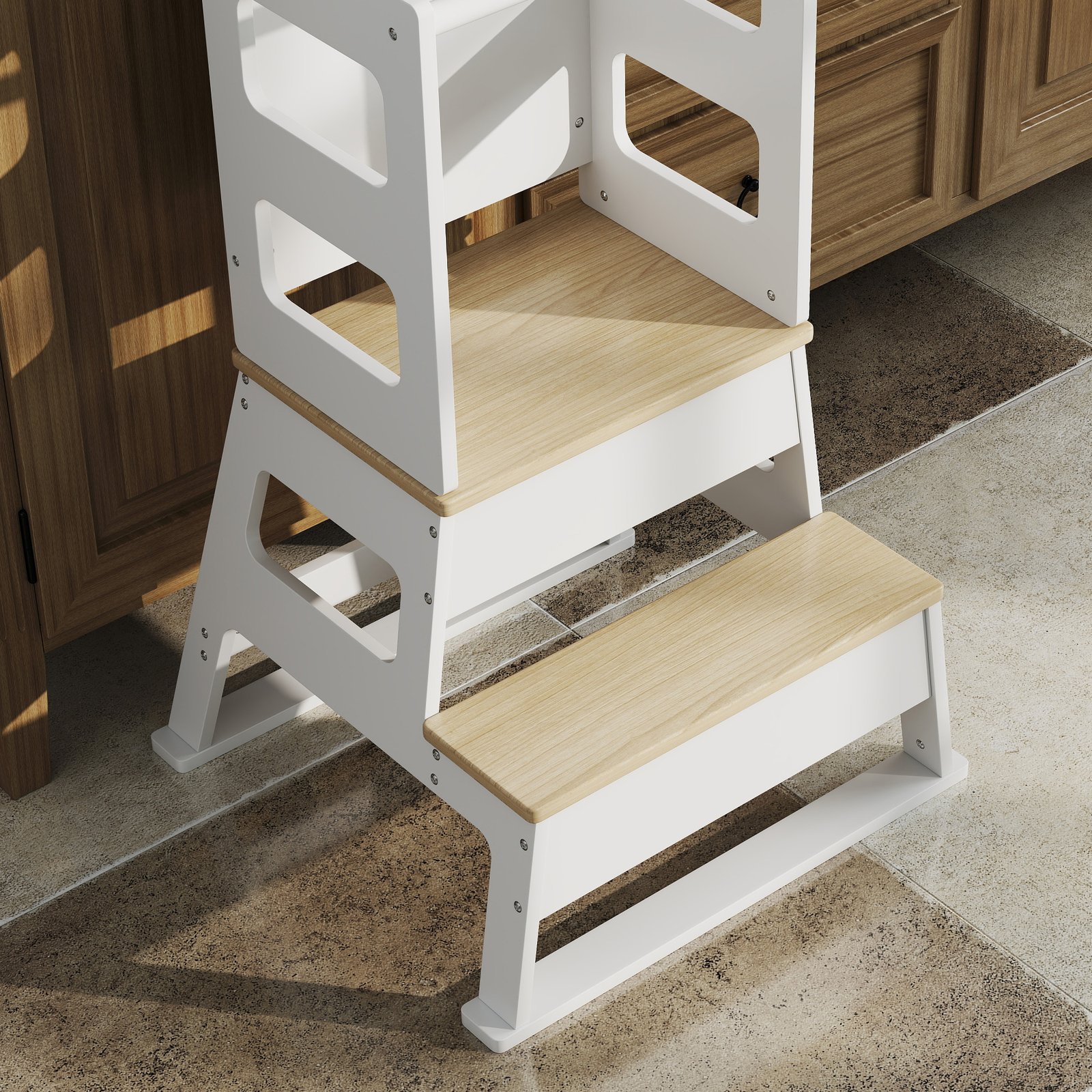 AIYAPLAY 2-in-1 Toddler Tower with Chalkboard, Safety Rail for Kitchen, Counter, Bathroom, Sink, White - Image 8