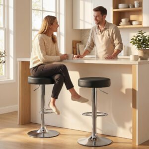 HOMCOM Bar Stools Set of 2, Modern PU Leather Swivel Barstools, Height Adjustable Breakfast Bar Chairs with Footrest, Black