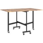 HOMCOM Six-Seater Drop-Leaf Dining Table, with Wheels – Brown Wood-Effect HOMCOM Six-Seater Drop-Leaf Dining Table, with Wheels – Brown Wood-Effect