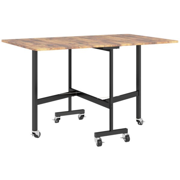 HOMCOM Six-Seater Drop-Leaf Dining Table, with Wheels – Brown Wood-Effect HOMCOM Six-Seater Drop-Leaf Dining Table, with Wheels – Brown Wood-Effect