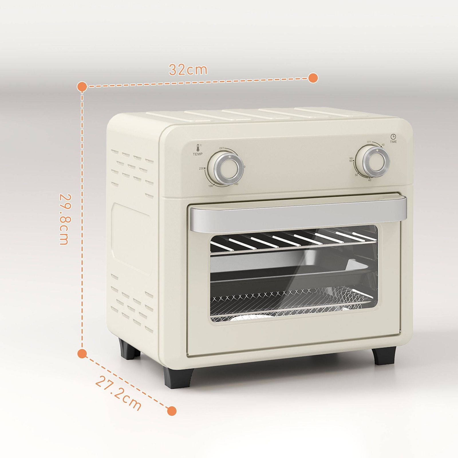 HOMCOM 10L Air Fryer Oven, Mini Oven, Oil Free Cooking, Grill, Roast, Bake, with Adjustable Temperature, Timer, Dishwasher Safe, 1000W, Cream White - Image 3