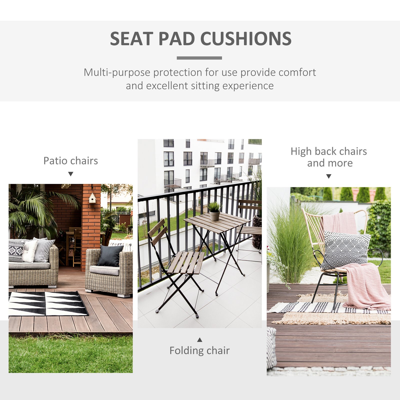 Outsunny Set of 2 Garden Chair Cushions with Ties, 45 x 45 cm Replacement Cushions for Outdoor Furniture, Dark Grey - Image 6