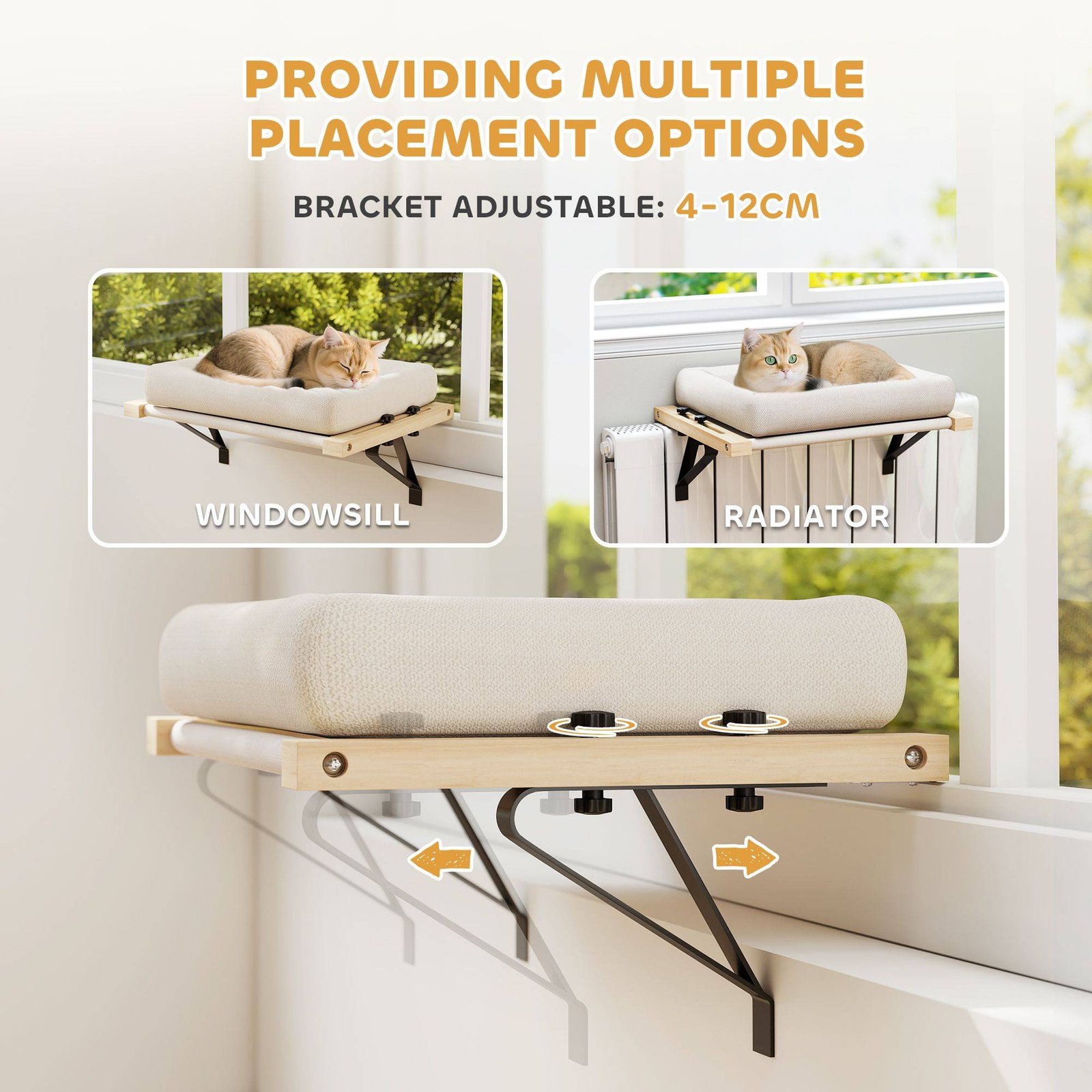 PawHut Cat Radiator Bed, Adjustable Hanging Cat Hammock with Removable and Washable Cushion for Indoor Cats, Cream White - Image 4