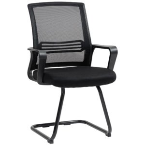 HOMCOM Ergonomic Desk Chair No Wheels, Padded Meeting Office Chair with Sled Base for Bedroom, Waiting, Reception, Black