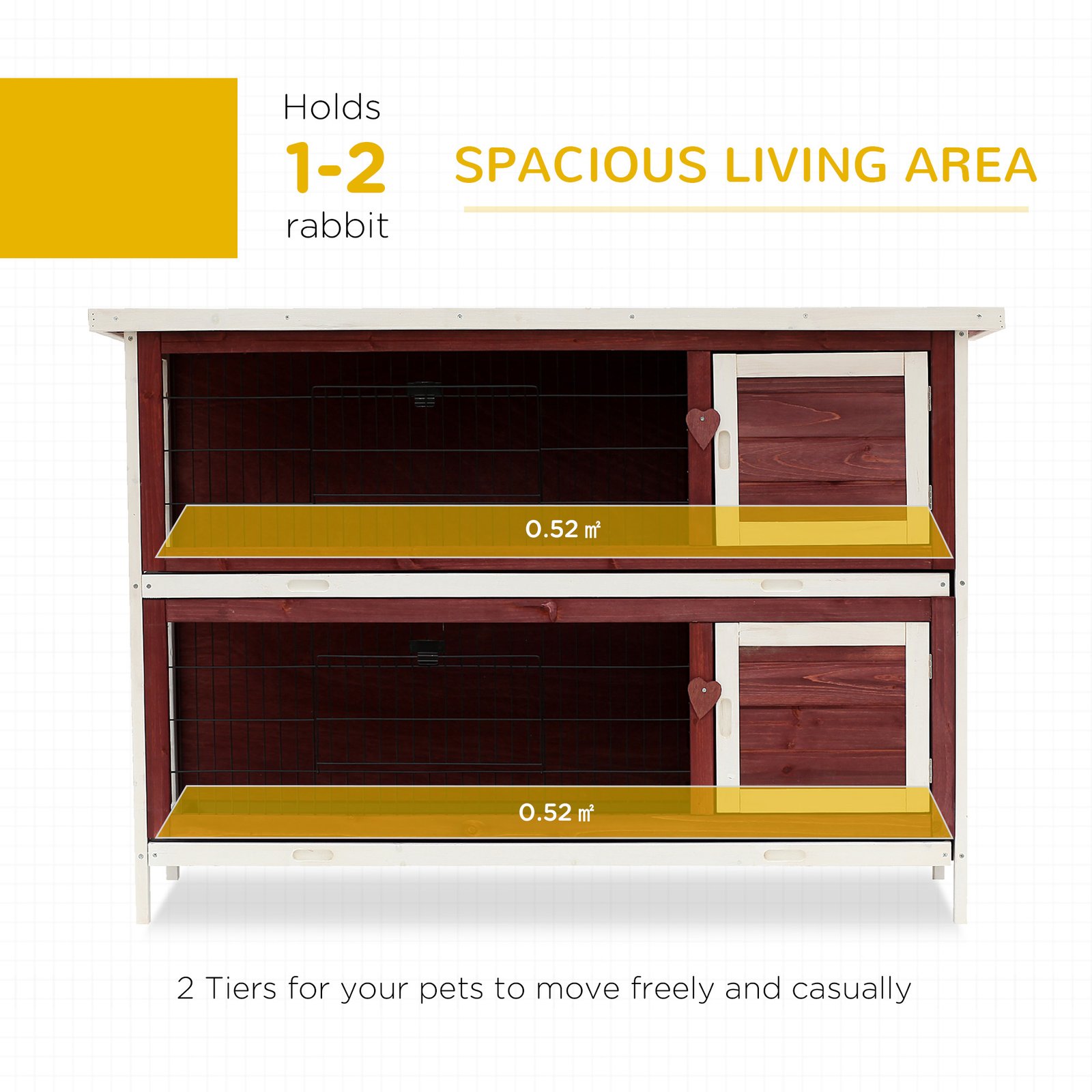 PawHut Rabbit Hutch Outdoor 2-Tier Guinea Pig Cage Bunny House Cage with No-Leak Trays for Indoor and Outdoor 136 x 50 x 93cm - Image 4