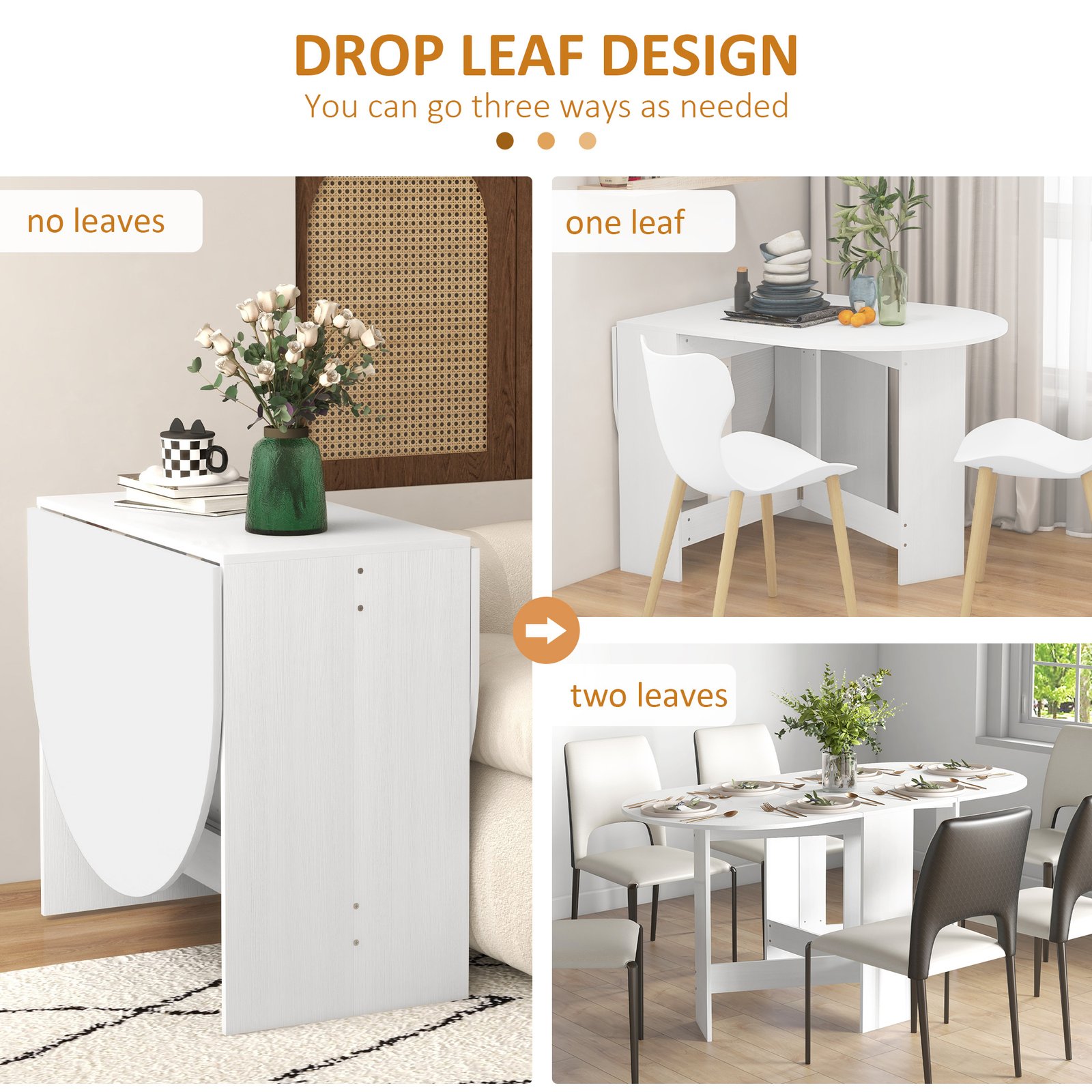 HOMCOM Folding Dining Table, Drop Leaf Table for Small Spaces, Oval Tabletop for Dining Room, Ash Wood-Effect - Image 4