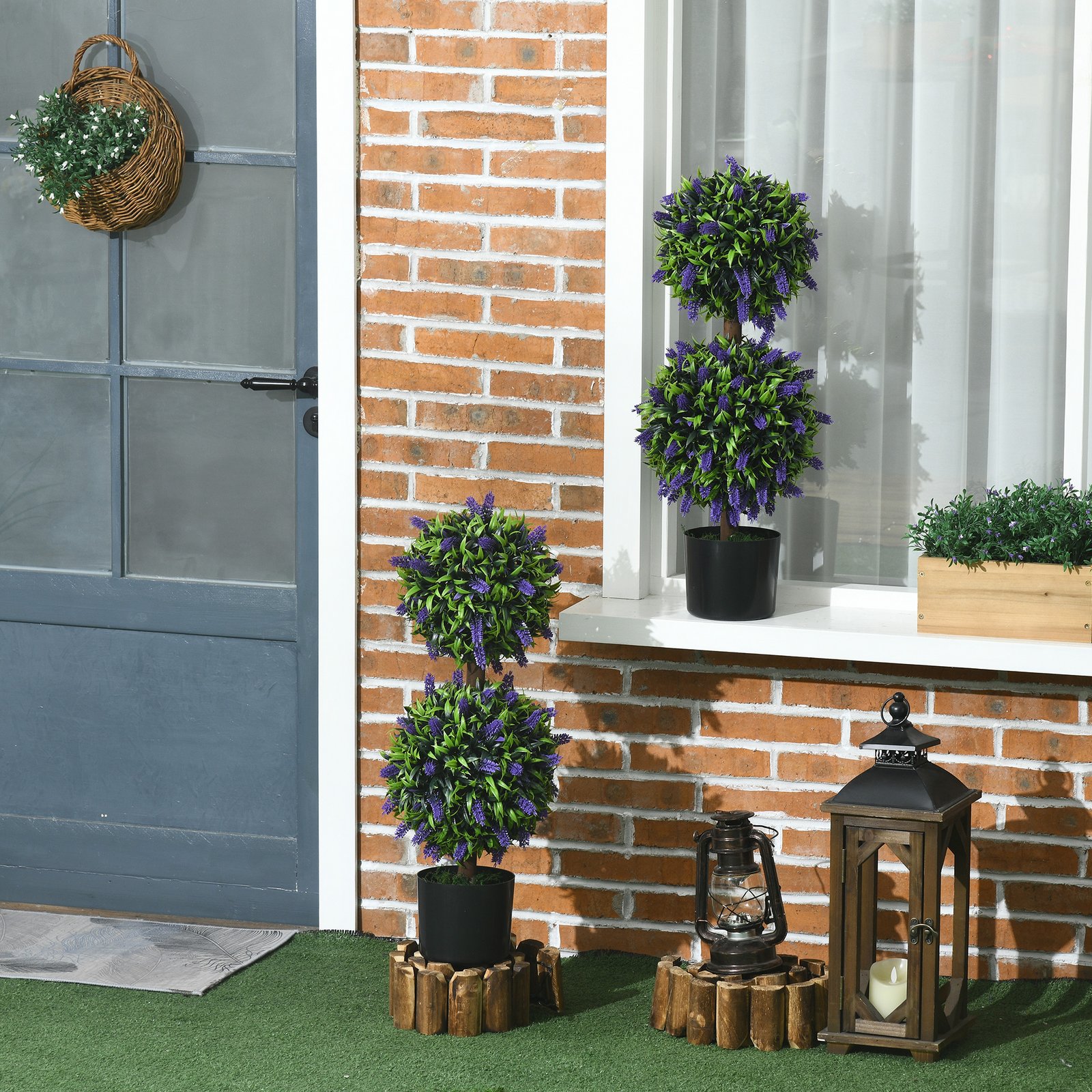 HOMCOM Set of 2 Artificial Plants, Lavender Flowers Ball Trees with Pot, for Home Indoor Outdoor Decor, 70cm - Image 7