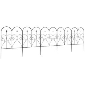 Outsunny Set of Five Decorative Heart Metal Fence Panels - Black