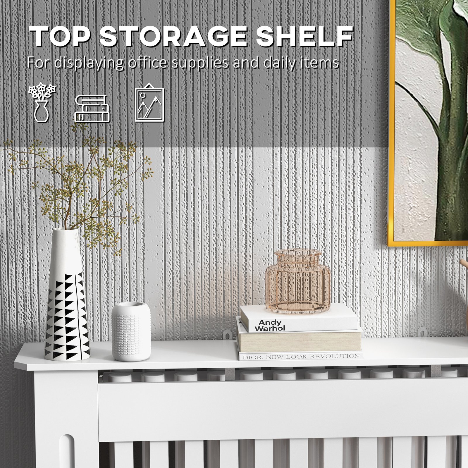 HOMCOM Slatted Radiator Cover Painted Cabinet MDF Lined Grill in White (112L x 19W x 81H cm) - Image 5