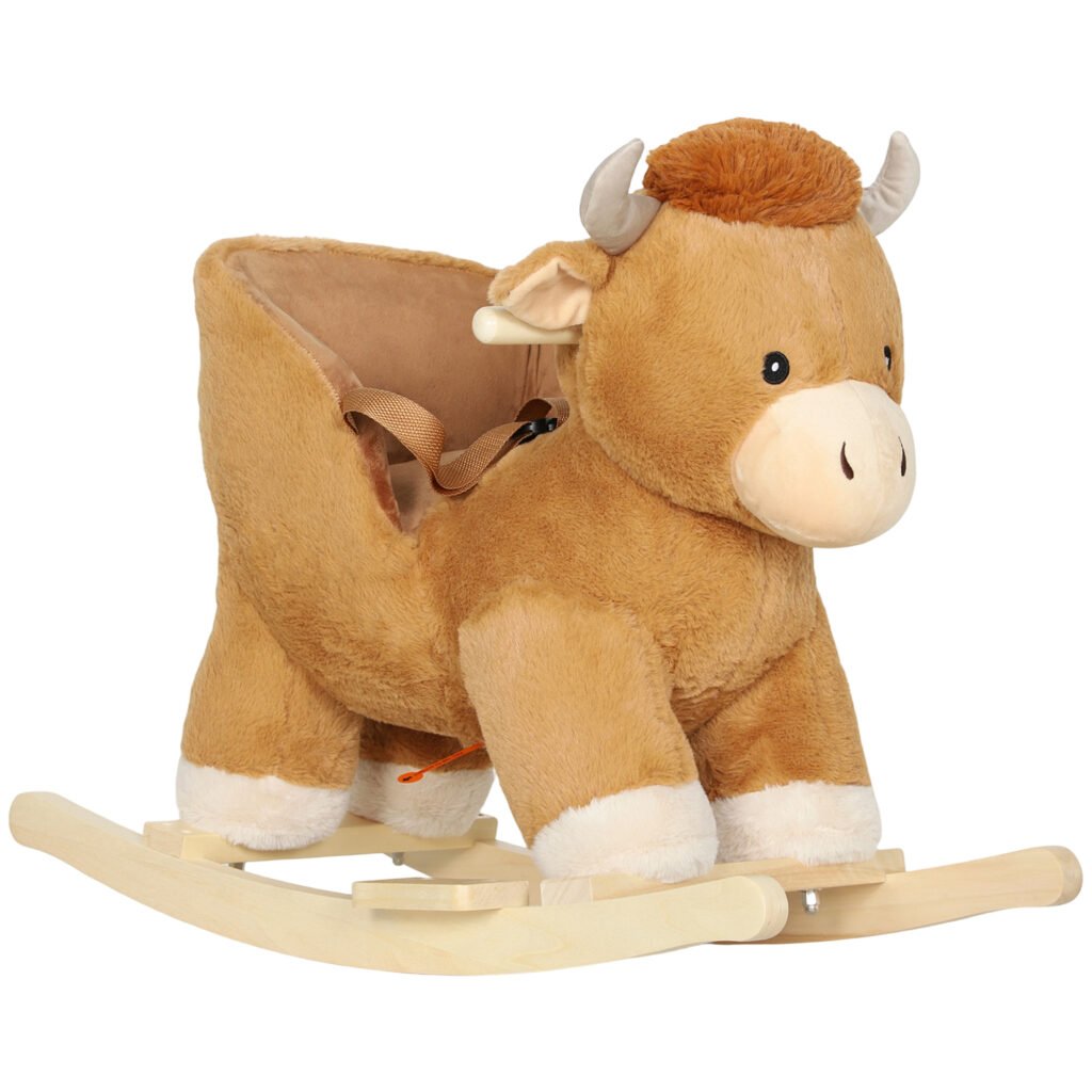 AIYAPLAY Baby Rocking Horse with Safety Belt, Wood Base, Animal Rocker for Children, Brown AIYAPLAY Baby Rocking Horse with Safety Belt, Wood Base, Animal Rocker for Children, Brown
