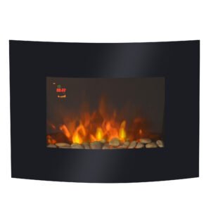 HOMCOM Led Wall Mounted Fireplace Curved Glass Electric Fire Place Fire Place 7 Colour Side Lights Slimline, 900/1800W, 65cm x 52cm HOMCOM Led Wall Mounted Fireplace Curved Glass Electric Fire Place Fire Place 7 Colour Side Lights Slimline, 900/1800W, 65cm x 52cm