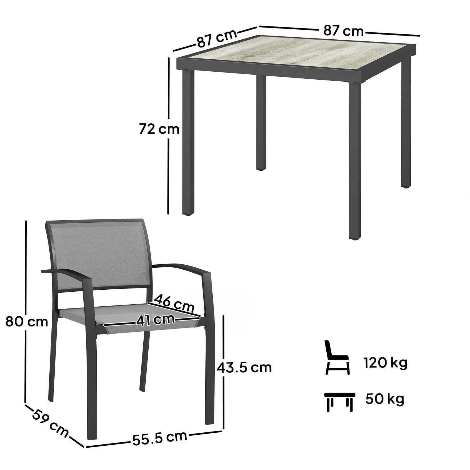 Outsunny Five-Piece Outdoor Garden Dining Set - Grey - Image 3