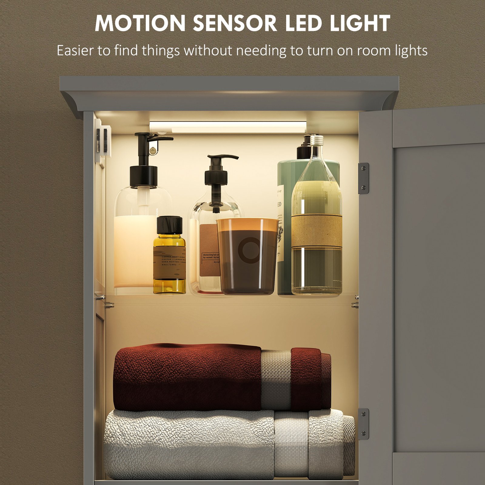 HOMCOM Slim Bathroom Storage Cabinet, with Sensor Lights - White - Image 4