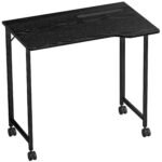 HOMCOM Folding Small Desk on Wheels – Black Wood Effect HOMCOM Folding Small Desk on Wheels – Black Wood Effect