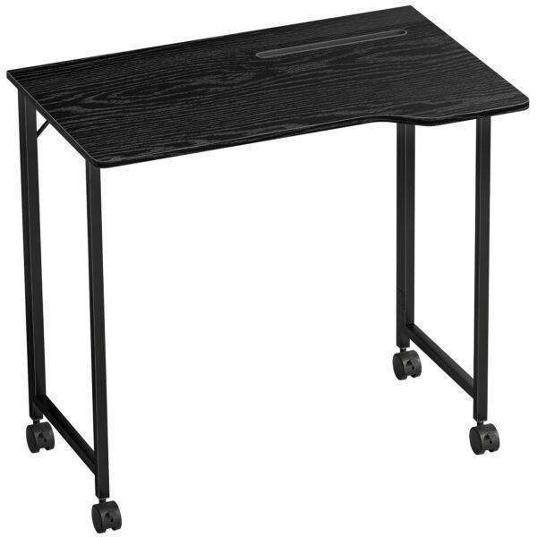 HOMCOM Folding Small Desk on Wheels – Black Wood Effect HOMCOM Folding Small Desk on Wheels – Black Wood Effect