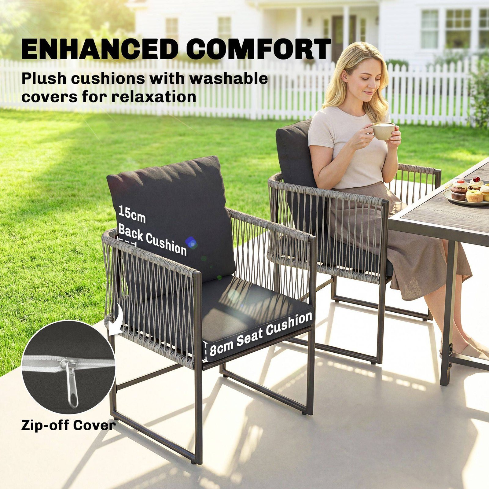 Outsunny 4-Seater Garden Dining Set, Rattan Outdoor Furniture with Space-Saving Chairs and Thick Cushions for Patio Balcony Black - Image 7