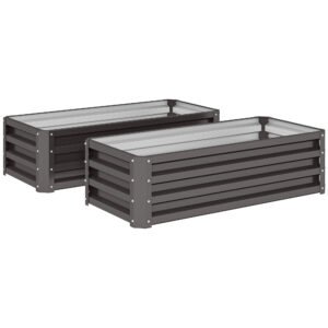 Outsunny Set of Two 110 x 50cm Steel Planter Boxes - Dark Grey
