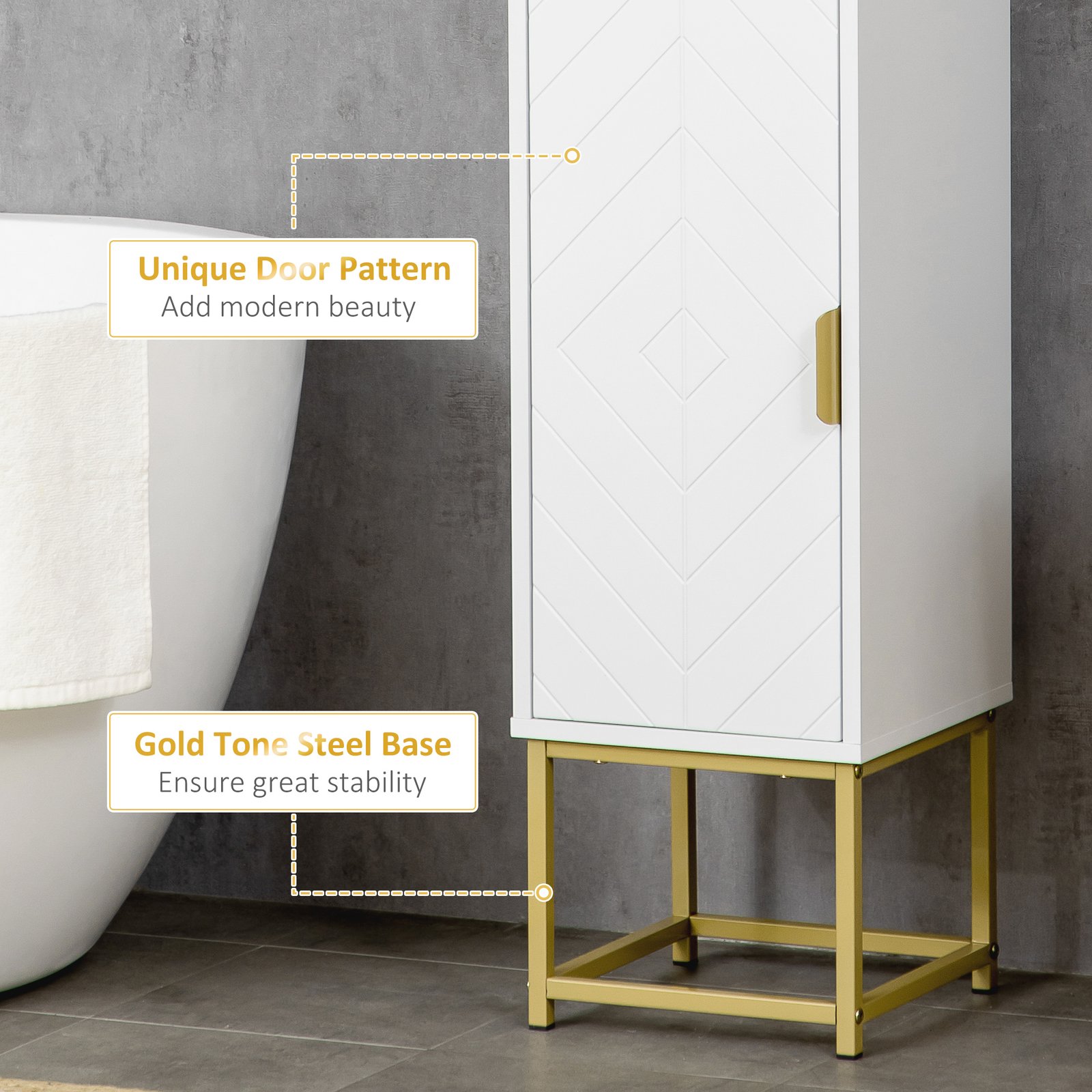 kleankin Narrow Bathroom Storage Cabinet, Freestanding Tallboy Storage Unit with Adjustable Shelf, 2 Doors and Steel Base, Slim Corner Organizer, White - Image 7