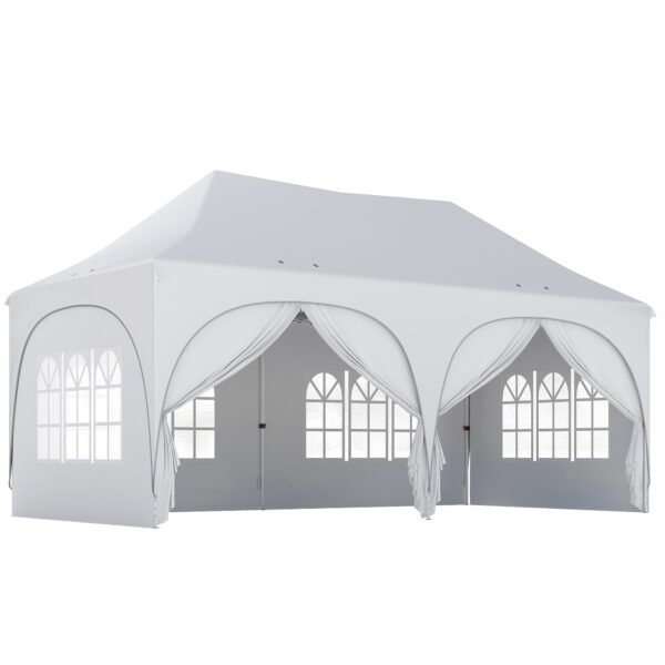 Outsunny 3 x 6m Pop Up Gazebo Shelter with Sides, 6 Sandbags, Peak Top Garden Party Tent Marquee with Carry Bag, Light Grey/White