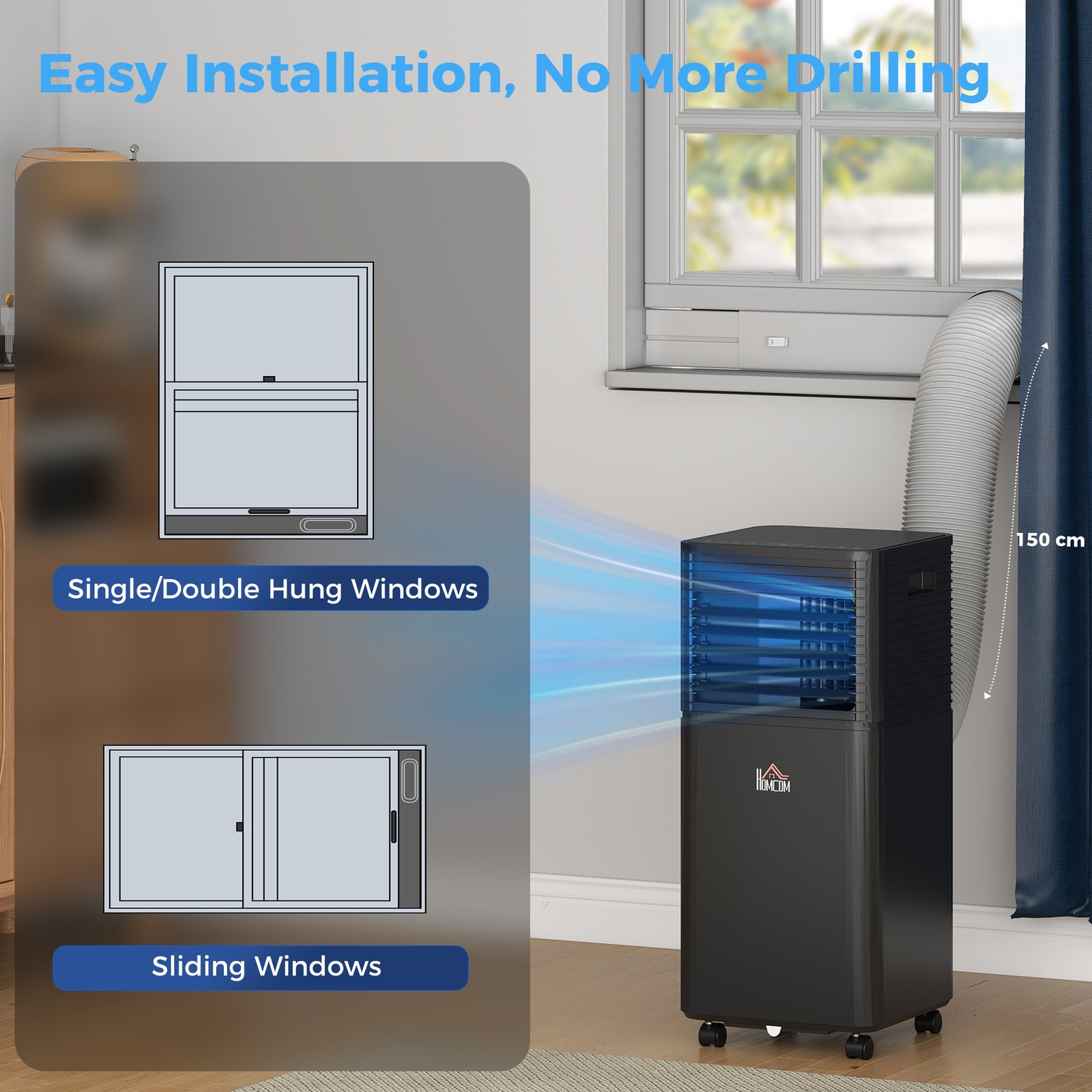HOMCOM 7000 BTU 4-In-1 Portable Air Conditioner Unit Cooling Dehumidifying Ventilating for Room up to 26m², with Fan, Remote, 24H Timer, Window Mount Kit, R290, A Energy Efficiency - Image 8