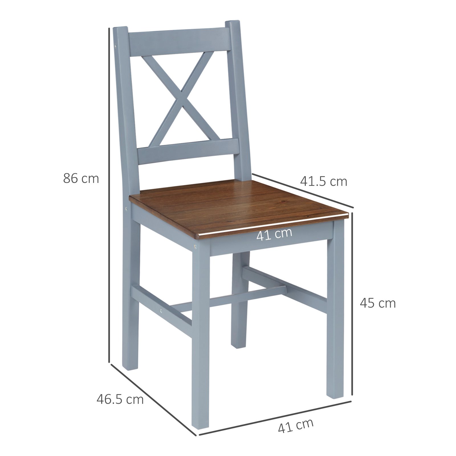 HOMCOM Dining Chairs Set of 2, Pine Wood Kitchen Chairs with Cross Back, Solid Structure for Living Room and Dining Room, Grey - Image 3