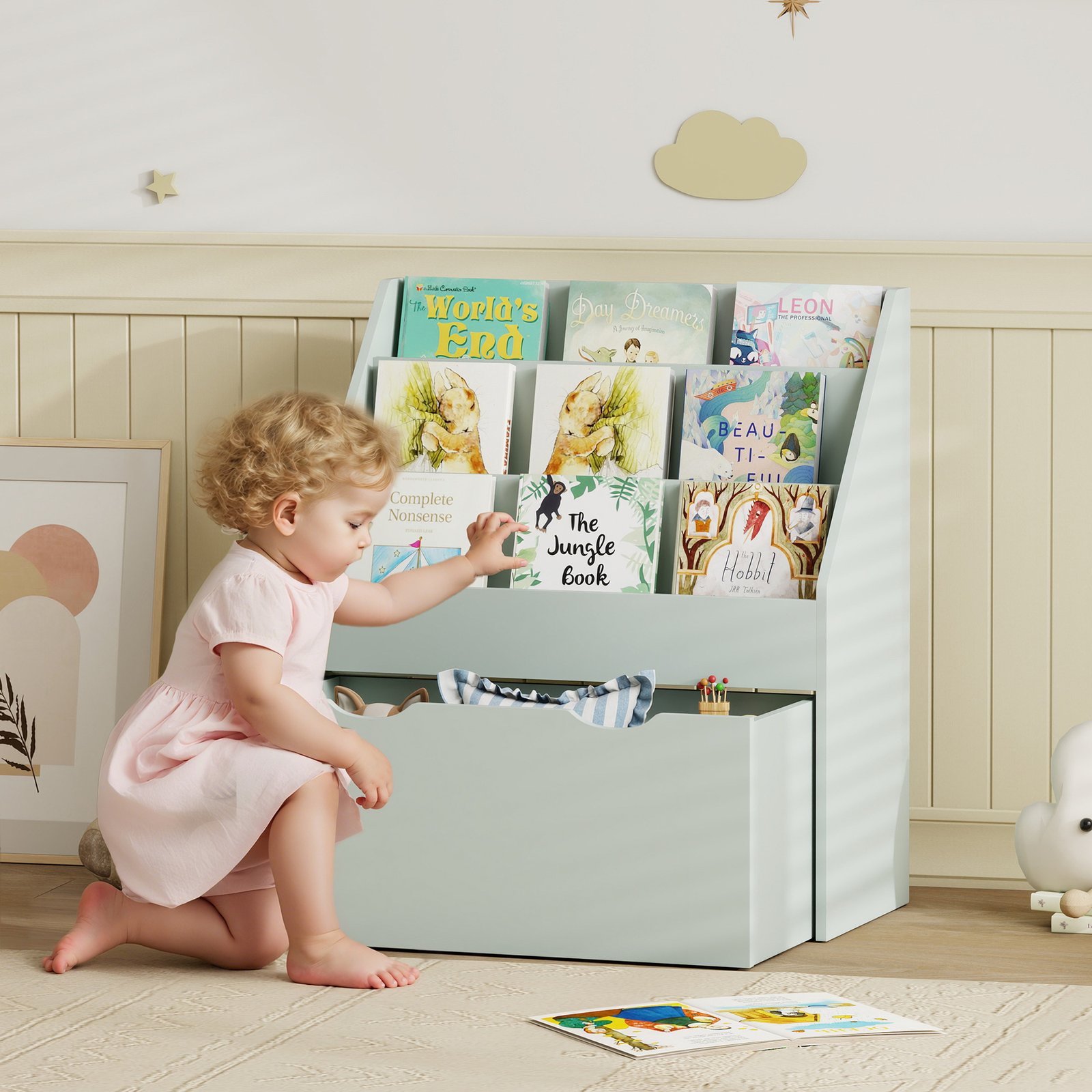 AIYAPLAY Bookcase for Kids with Shelves, Drawer, Bookcase for Bedroom, Playroom, Green - Image 2