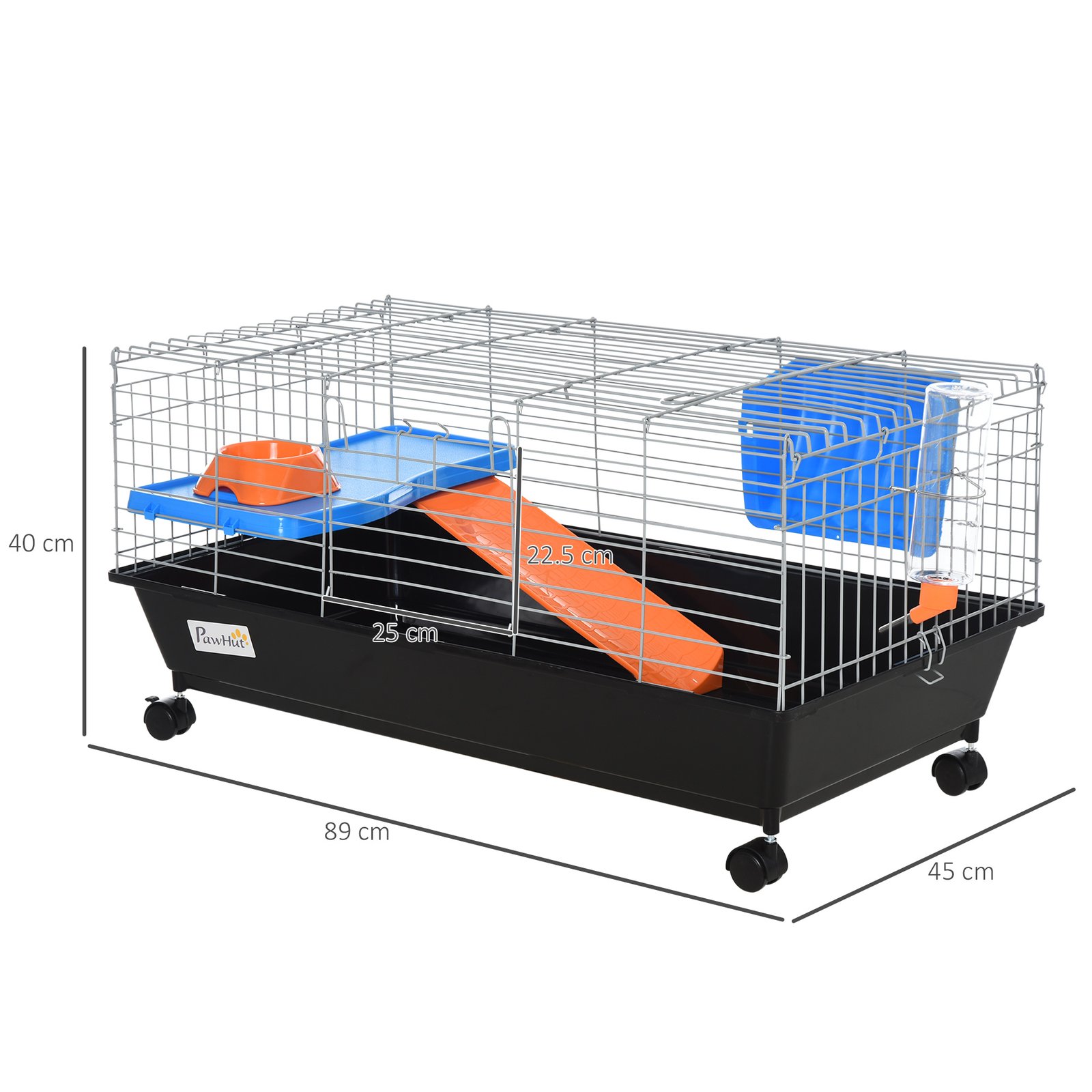 PawHut Steel Small 2-Tier Small Guinea Pigs Hutches w/ Accessories Blue/Orange - Image 3