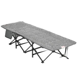 Outsunny Foldable Camp Bed, Padded Patio Camping Bed with Carry Bag, Magazine Bag and Cup Holder for Outdoor, Garden, Black