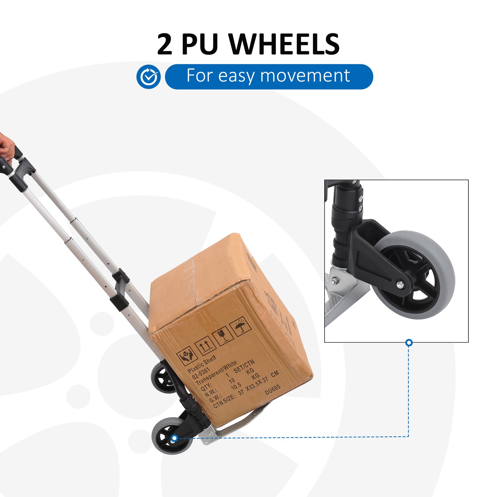 HOMCOM Aluminium Folding Hand Truck Trolley, Heavy Duty Foldable Sack Cart with Adjustable Telescoping Handle, 70KG Load Capacity - Image 5