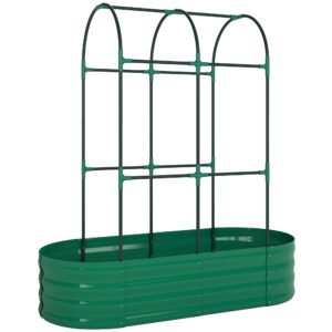 Outsunny Galvanised Raised Garden Bed with Arched Trellis, 4 x 2 x 4.6ft Metal Raised Bed for Garden with Open Bottom, Green