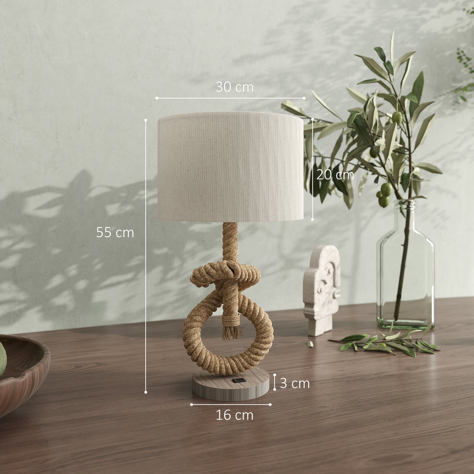 HOMCOM Nautical LED Table Lamp with USB Charging Port, Bedside Desk Lamp for Bedroom, Living Room, Home Office - Image 3