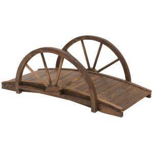 Outsunny Wooden Garden Bridge Lawn Décor Stained Finish Arc Outdoor Pond WalkwayYard Decoration Half Wheeled Railings 100L x 50W x 37Hcm