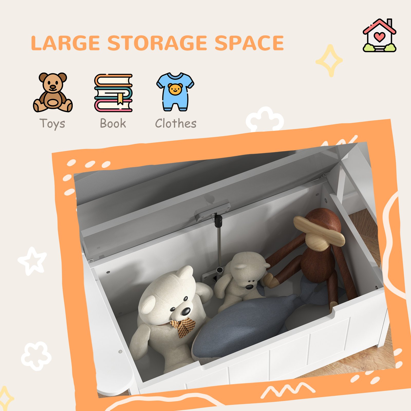 AIYAPLAY 2-in-1 Toy Box for Kids with Lid for Bedroom, Nursery, Playroom, Grey - Image 7