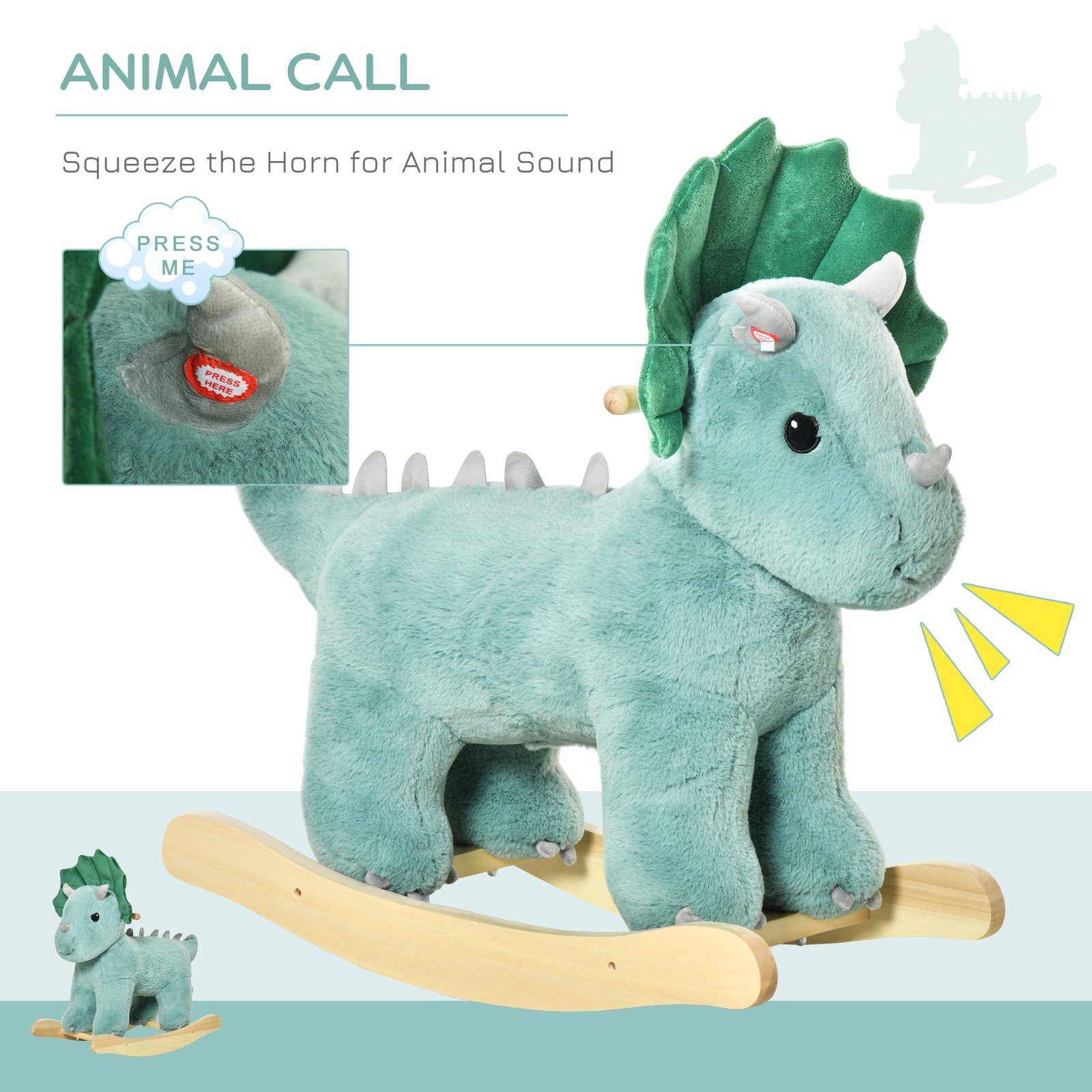 HOMCOM Plush Ride-On Rocking Dinosaur, with Sound - Green - Image 5
