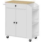 HOMCOM Rolling Kitchen Island with 3-Tier Spice Rack, Kitchen Storage Cart with Drawer and Towel Rack, White HOMCOM Rolling Kitchen Island with 3-Tier Spice Rack, Kitchen Storage Cart with Drawer and Towel Rack, White