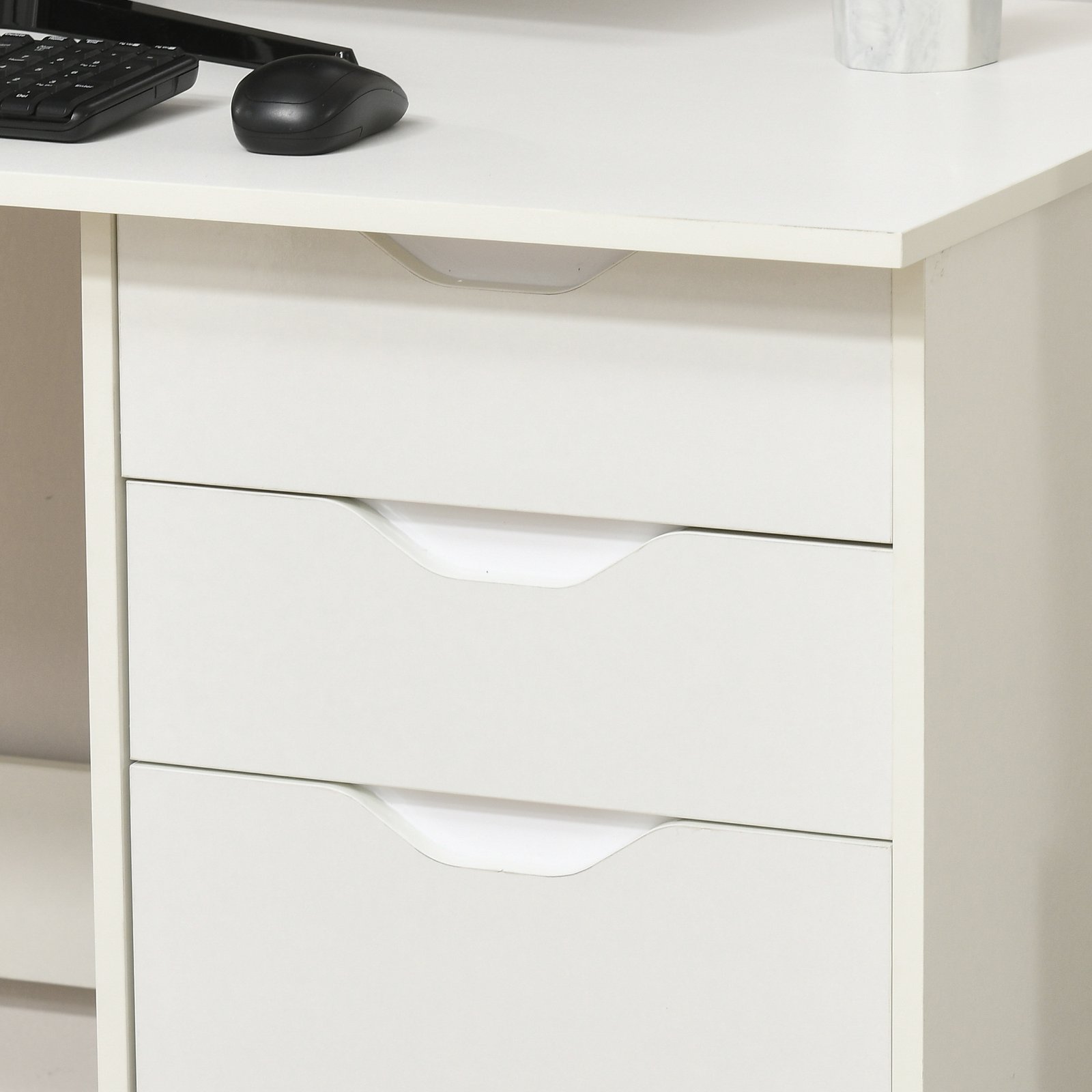 HOMCOM Computer Desk with Drawers, High Gloss Home Office Desk with Storage Cabinet, Study Workstation, 120 x 60cm, White - Image 7