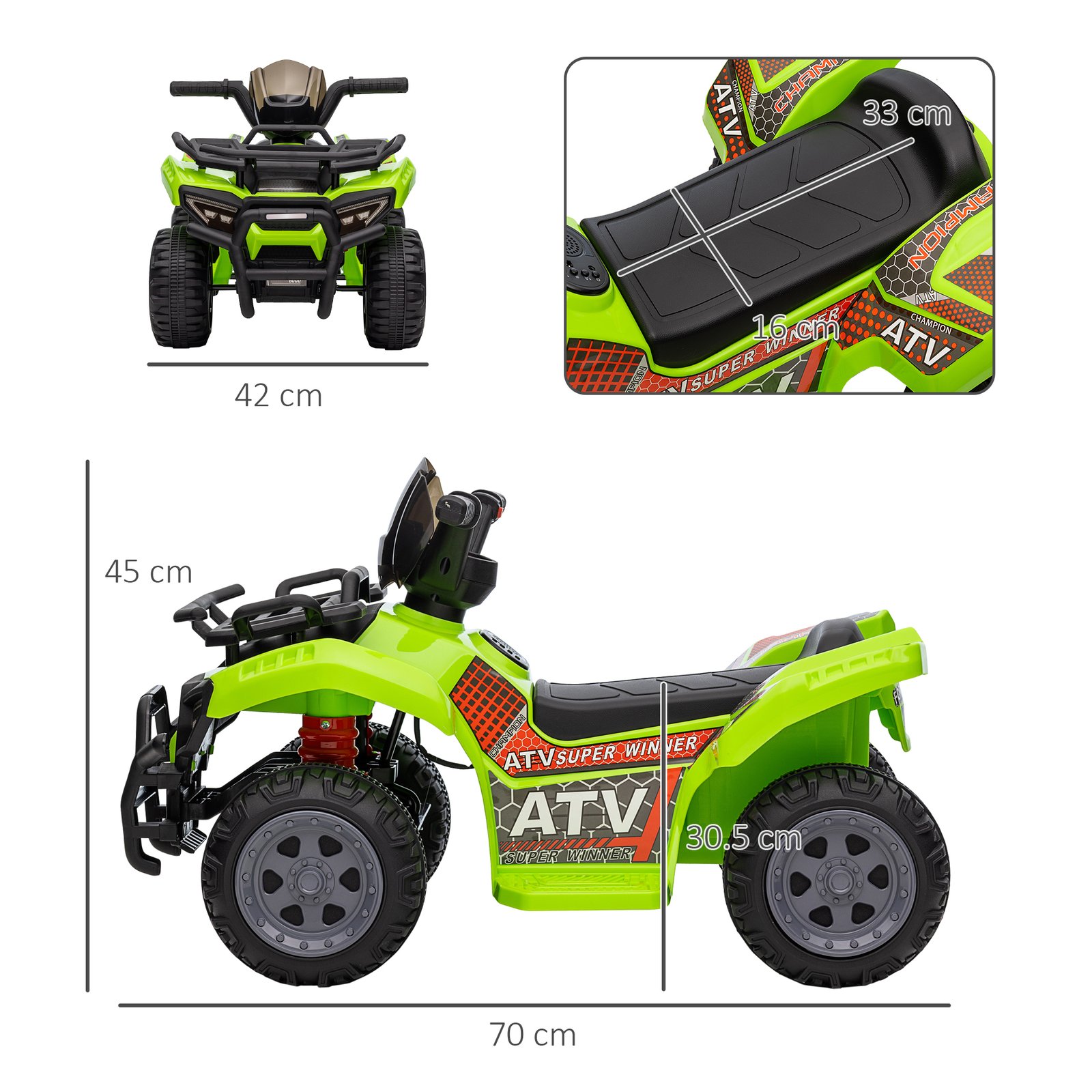HOMCOM 6V Kids Electric Ride on Car Toddlers Quad Bike All Terrain Vehicle Toy With Music for 18-36 months Green - Image 3