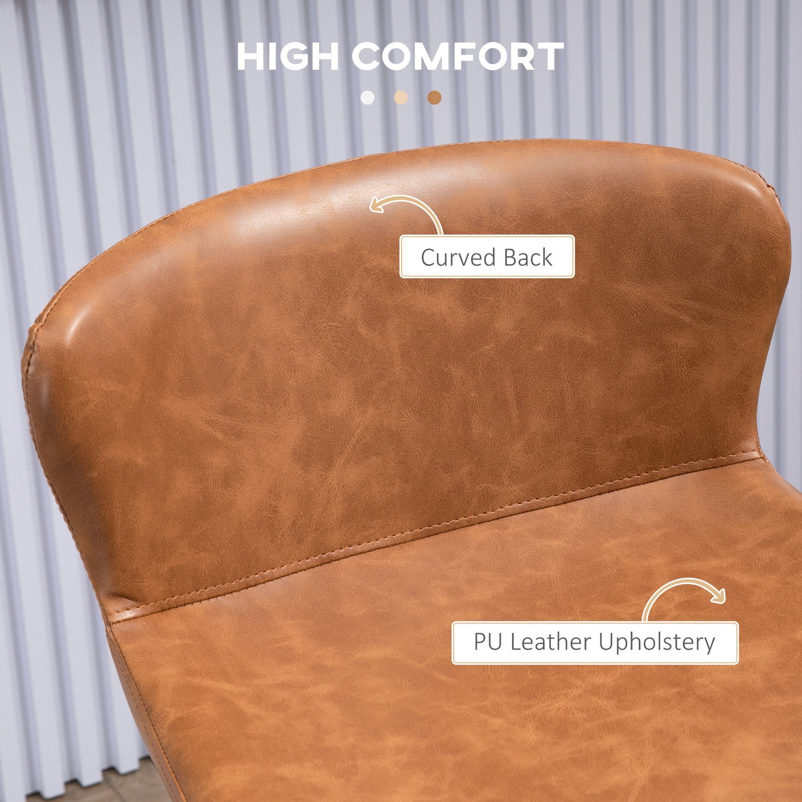 HOMCOM Bar Stools Set of 2, PU Leather Upholstered Bar Chairs, Breakfast Kitchen Counter Chairs with Backs, Steel Legs and Footrests for Dining Room, Brown - Image 5