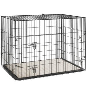 PawHut Foldable Dog Crate with 2 Doors with Tray, Soft Cushion, for Large Medium Dogs, 90 x 58 x 62, Black