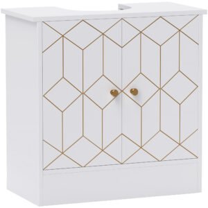 HOMCOM Under Sink Bathroom Cabinet, Under Sink Cabinet with Adjustable Shelf and Open Compartment for Basin with or without Pedestal, 60 x 30 x 60cm, White