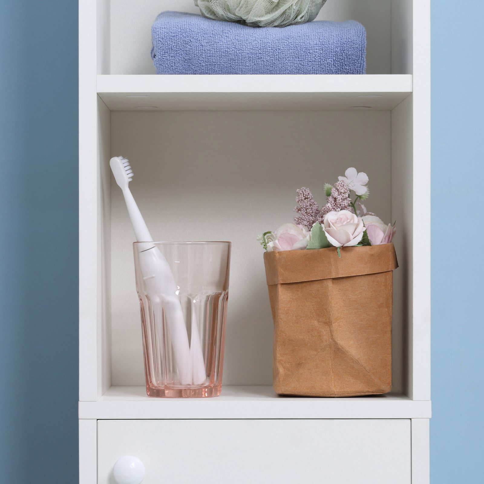 kleankin Tall Bathroom Storage Cabinet with Mirror, Narrow Bathroom Unit, Freestanding Bathroom Cupboard with Adjustable Shelves and 2 Doors, White - Image 7